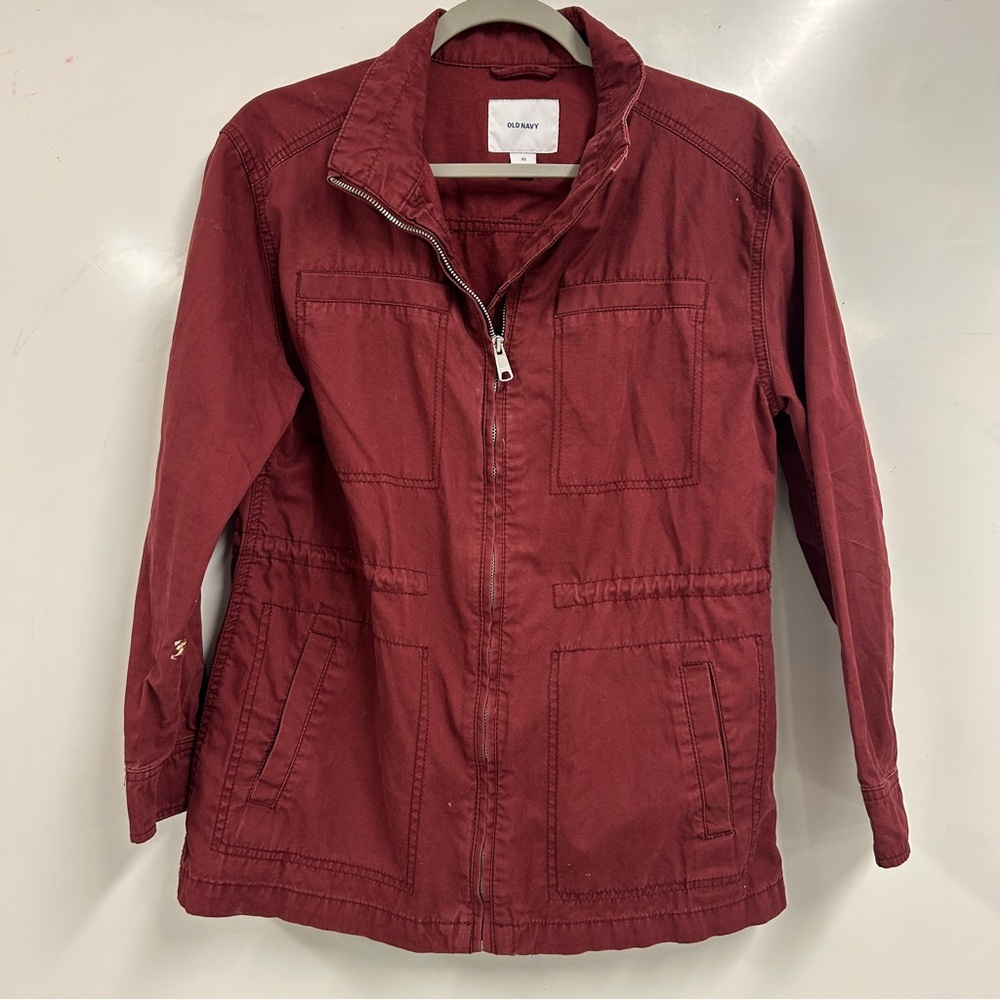 0375 Old Navy Women’s Burgundy Utility Jacket XS‎ | Casual Minimalist Zip Front